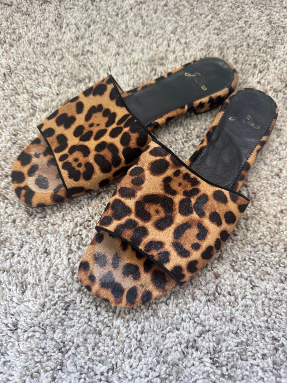 J.Crew Abbie Leopard Print Slide Sandals - Tan/Black size 9